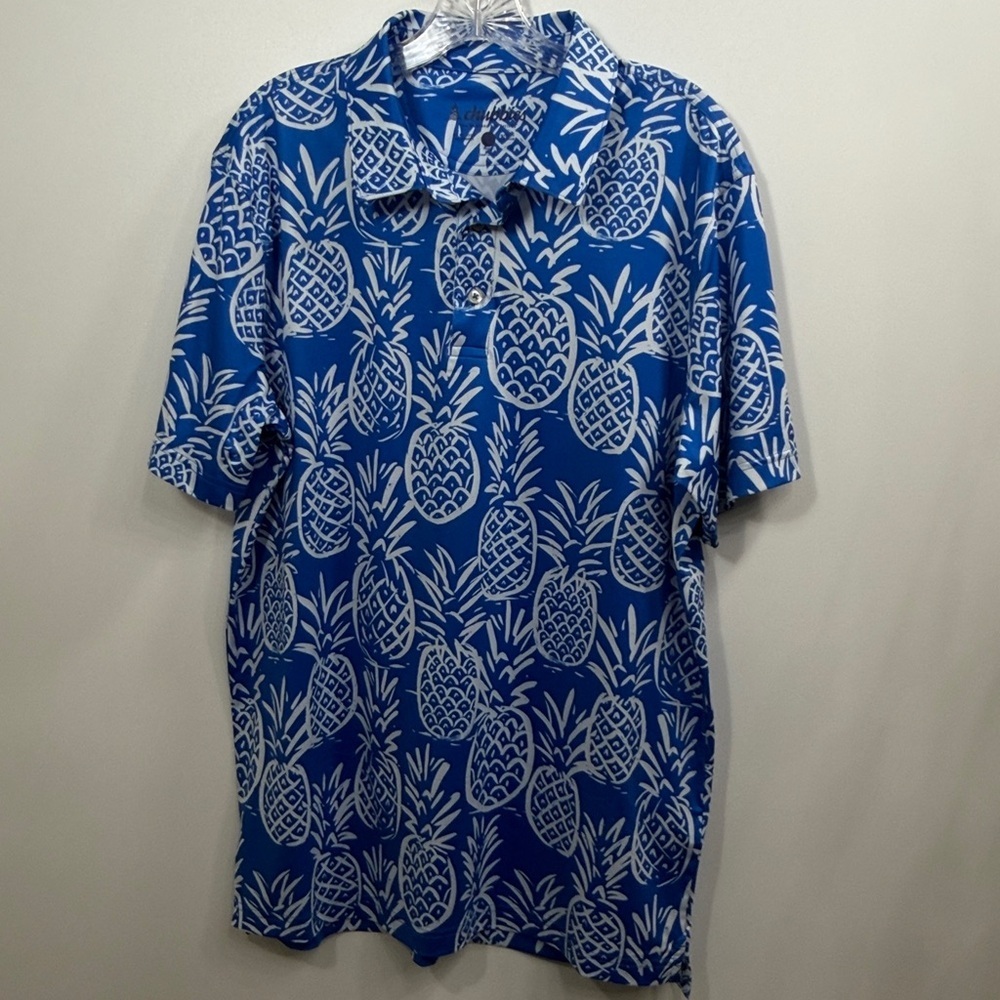 Chubbies Men’s The Thigh Naple Blue pineapple golf polo size large